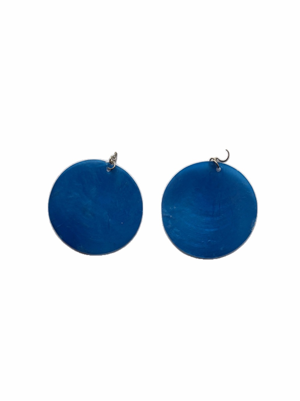 Large Blue Shell Disc Earrings - Unbranded